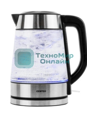 Чайник электрический Centek CT-0013 стекло, 2200 Вт, 1.8 л, серебристый