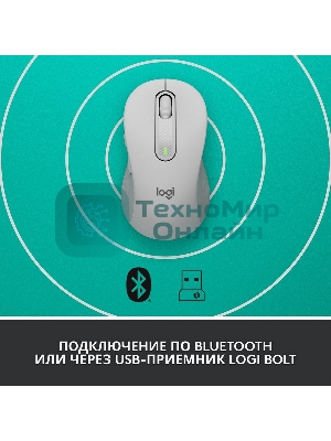 Мышь беспроводная Logitech Signature M650 L белый, 4000 dpi, радиоканал, Bluetooth, USB, кнопки - 5