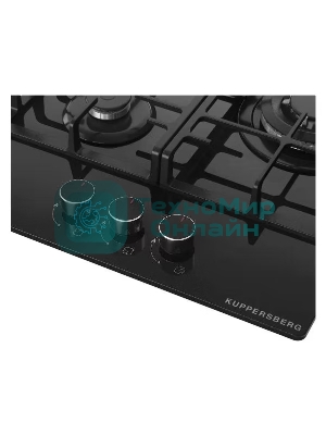 Варочная панель Kuppersberg FG 46 B газ, High-Tech, 45 см, автоматический электроподжиг, газ-контроль, форсунки под сжиженый газ, SABAF конфорки, чугунные решетки, цвет черный, цвет фурнитуры черный