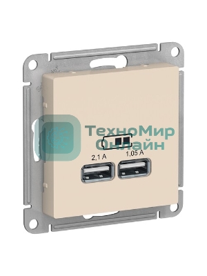 Розетка USB, 5В, 1 порт x 2,1 А, 2 порта х 1,05 А, механизм ATN000233 Schneider Electric Бежевый