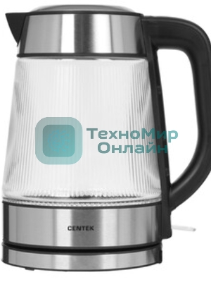 Чайник электрический Centek CT-0013 стекло, 2200 Вт, 1.8 л, серебристый