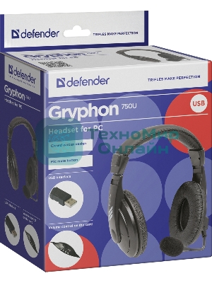 Гарнитура Defender Gryphon 750U чёрный, проводная