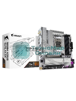 Материнская плата GIGABYTE B650M AORUS ELITE AX ICE, AM5, AMD B650, 4xDDR5, 4xSATA, 2xM.2, 1xPCIe 4.0 x16, 1xPCIe 4.0 x4, 1xDP, 1xHDMI, 1x2.5Gb LAN, Wi-Fi 6E, Bluetooth 5.3, S/PDIF, 2xUSB-C 10Gbps, 2xUSB-A 10Gbps, 5xUSB-A 5Gbps, 4xUSB-A 2.0, 2x3.5 мм, 7.1, mATX