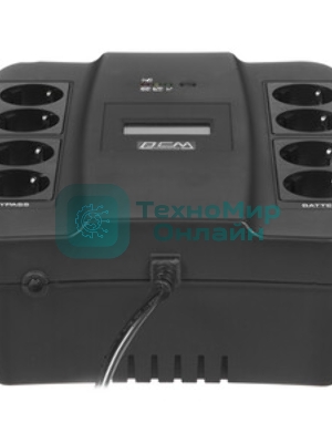 Источник бесперебойного питания Powercom Back-UPS SPIDER, Line-Interactive, LCD, AVR, 1100VA/605W, Schuko, USB, черный (1452054)