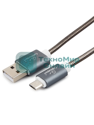 Кабель USB2.0 Cablexpert CC-G-mUSB02Gy-0.5M, AM/microB, серия Gold, длина 0.5м, титан, блистер