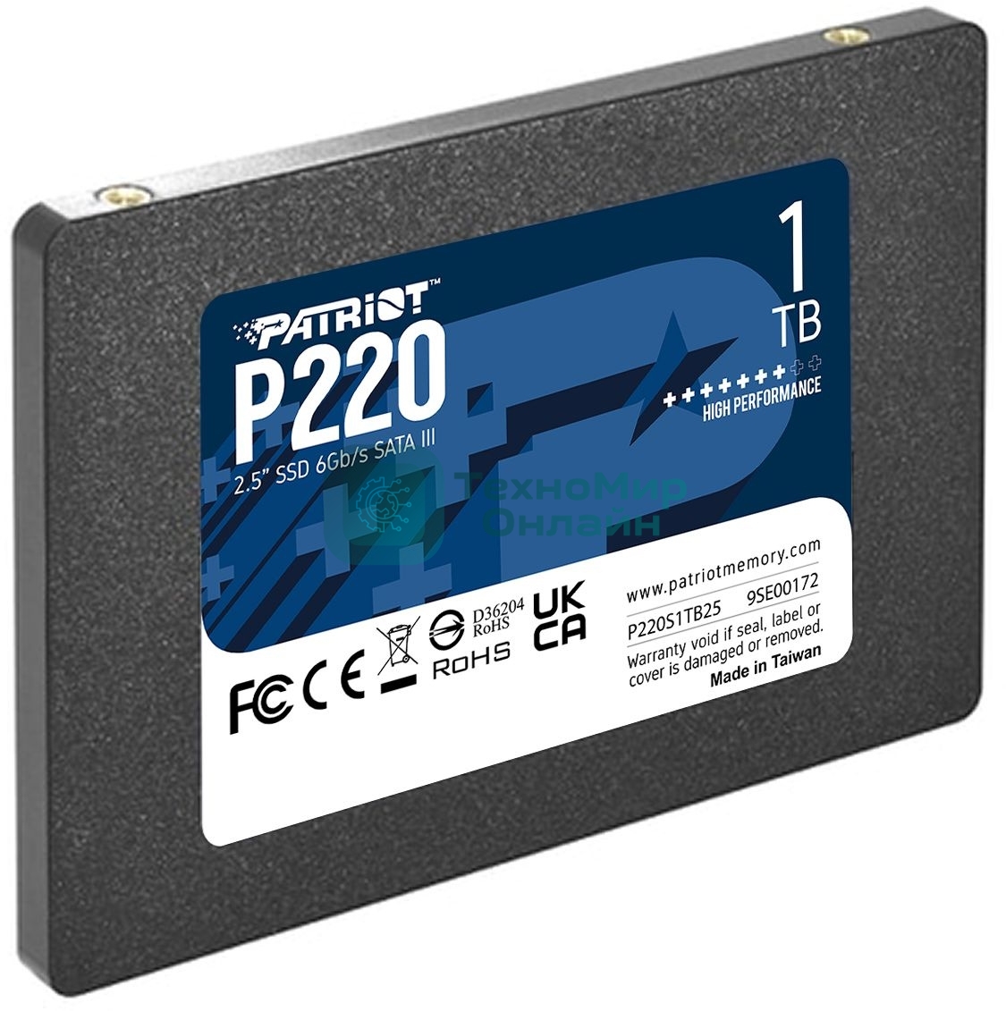 Накопитель SSD Patriot P220, 1Tb, SATA III, 2.5