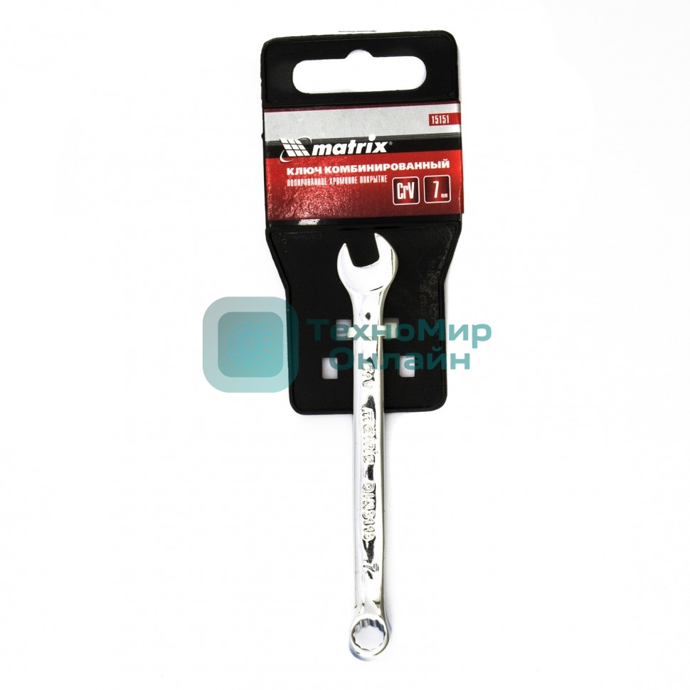 Ключ комбинированный Matrix, 7 мм, CrV, полированный хром