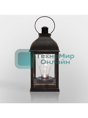 Декоративный фонарь Neon-night с лампочкой, бронзовый корпус, размер 10.5х10.5х22,5 см, цвет теплый белый