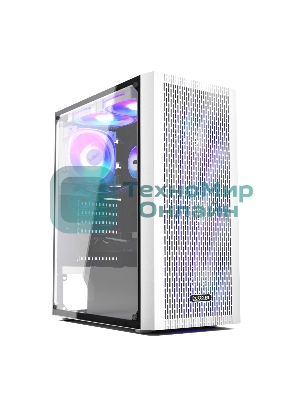 Компьютерный корпус без блока питания PCCOOLER MA100 MESH WH, Mesh Mid Tower, White, TG, 0.4 SPCC, 3x120мм ARGb ATX, mATX, mITX 160/310/180мм 2x2.5
