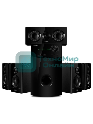 Аудиоколонки SVEN HT-210, черный, акустическая система 5.1, мощность (RMS):50Вт+5x15Вт, Bluetooth, Optical, Coaxial, FM-тюнер, USB/SD, дисплей, ПДУ