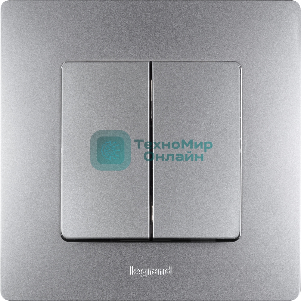 Выключатель 2-клавишный, авт.клеммы, 10 AX, 250 В 672402 Legrand Etika Алюминий