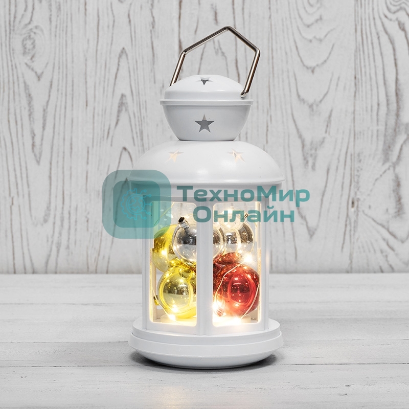 Декоративный фонарь Neon-night с шариками 12х12х20,6 см, белый корпус, теплый белый цвет свечения