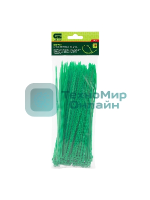 Хомуты Сибртех 200 х 3,6 мм, пластиковые, зеленые, 100 шт.
