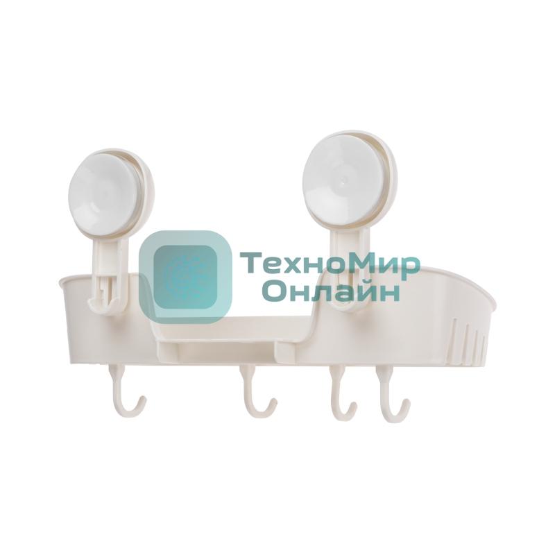 Полка для ванной и кухни HALSA HLS-F-107W с крючками на вакуумной присоске