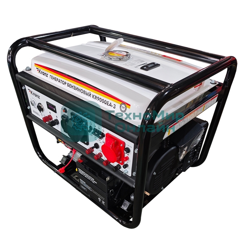 Генератор бензиновый Kranz KR9000EA-3, 9кВт, 230В/380В, 25л, коннектор автоматики, электростартер