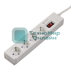 Сетевой удлинитель Hama H-121939 1.5м (4 розетки) белый (пакет ПЭ)