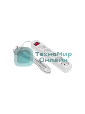 Удлинитель STANDARD 5 гнезд, 3м, 3х1,0мм², с/з, с выключателем, белый Rexant