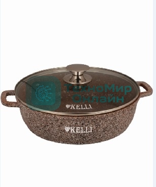 Сковорода-сотейник Kelli KL-4019-28 28 см, 5,0 л ОБЪЕМ 5 л из высокопрочного алюминия с гранитным покрытием, с индукционным дном. Силиконовые накладки для ручек съемные. Стеклянная крышка с паровыпуском. Пригодна для всех видов плит, в том числе индукционных