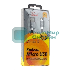 Кабель USB2.0 Cablexpert CC-G-mUSB02Gy-1.8M, AM/microB, серия Gold, длина 1.8м, титан, блистер