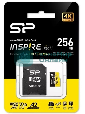 Флеш карта microSDXC 256Gb Silicon Power SP256GbSTXLA2V1NSP Inspire V30 A2 + adapter