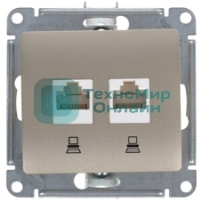 Розетка компьютерная 2-ая компьютерная RJ45+RJ45, кат.5E SE Glossa Графит