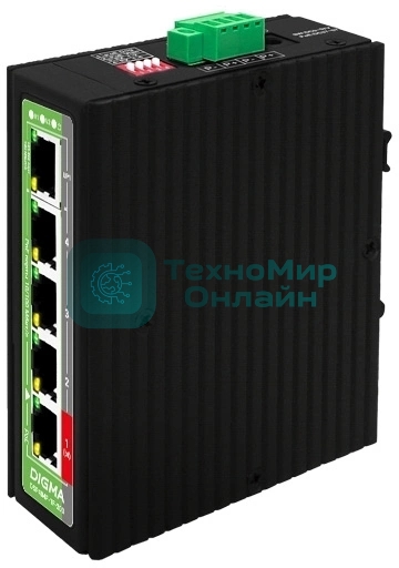Коммутатор Digma DSP404F-1F-200 (L2) 5x100 Мбит/с 4PoE 4PoE+ 1PoE++ 200W неуправляемый