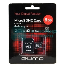 Флеш карта QUMO QM8GMICSDHC10 8Gb MicroSDHC Class 10, SD adapter