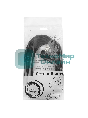 Кабель питания Cablexpert PC-186-1-5M, 5м, Schuko- C13, 3x1кв.мм, черный, с заземлением, пакет