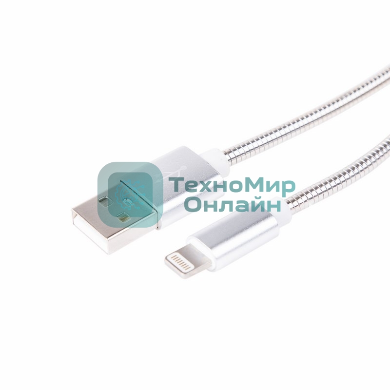 Кабель USB Rexant для iPhone 5/6/7 моделей, шнур в металлической оплетке серебристый