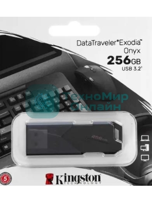 Флешка USB Kingston DataTraveler Exodia Onyx (DTXON/256Gb), 256Gb, USB 3.2 Gen 1, R/W 200/60, черный