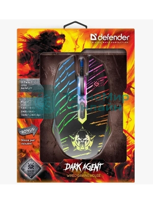 Мышь проводная Defender Dark Agent GM-590L черный, 12800 dpi, USB, кнопки - 6
