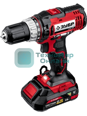 Дрель-шуруповерт Зубр ДШЛ-185-22, 18 В, 2 Ач, 40 Нм, щеточный