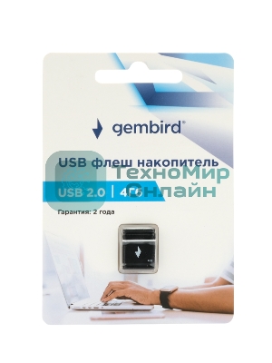 Флешка USB Gembird GFL-2.0-4mini, 4Gb, USB 2.0, R/W 30/15, черный