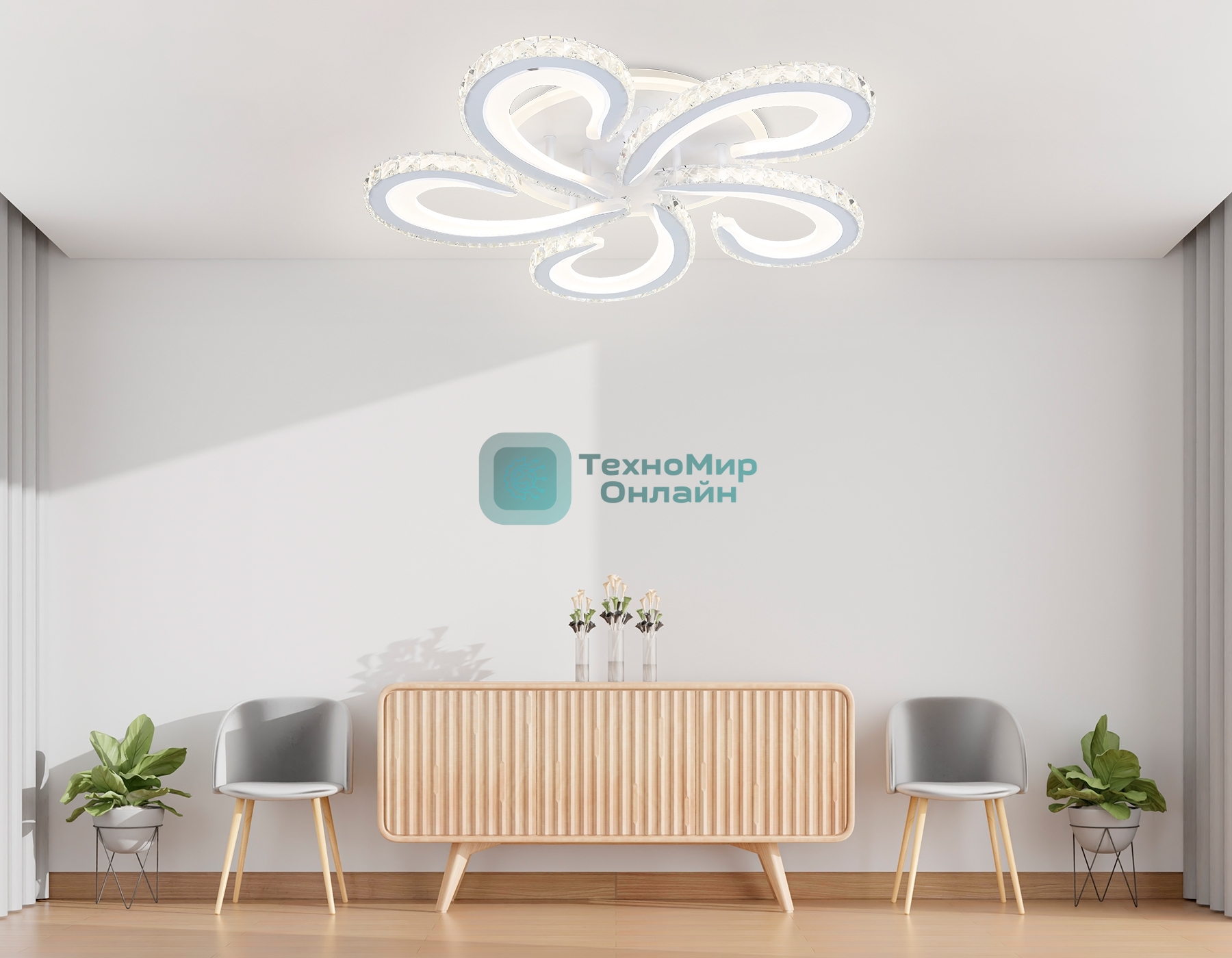 Потолочный светодиодный светильник Ambrella light FA1703/5 WH/CH белый/хром 149W 3000K-6400K 540*540*90 (ПДУ РАДИО 2.4G)