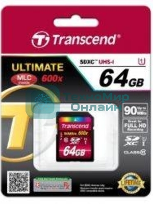 Флеш карта SDXC 64Gb Class10 Transcend TS64GSDXC10U1 BULK w/o adapter