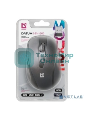 Мышь беспроводная Defender Datum MM-265 черный, 1600 dpi, радиоканал, USB, кнопки - 4
