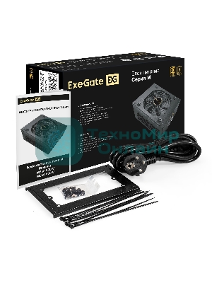 Блок питания 550W ExeGate M550 GOLD (SFX, APFC, КПД 90% (80 PLUS GOLD), 9см fan, 24pin, (4+4)pin, 2xPCI-E, 6xSATA, 3xIDE, 1xFDD, Full Cable Management, black, ATX adapter, Retail box)