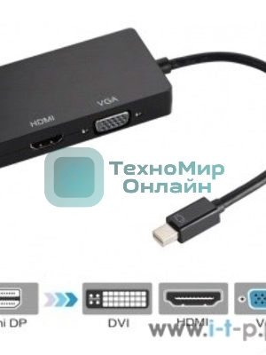 Кабель-адаптер Orient C310 Mini DisplayPort M -> HDMI/DVI-I/VGA, 0.2 м, черный