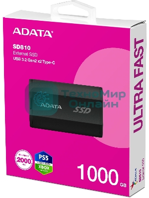 Внешний SSD ADATA SD810, 1TB, USB 3.2 Gen 2x2 Type-C, R/W 2000/2000, черный