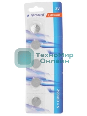 Батарейки литиевые Gembird Gb-CR1632-5B, тип CR1632, 5шт, блистер