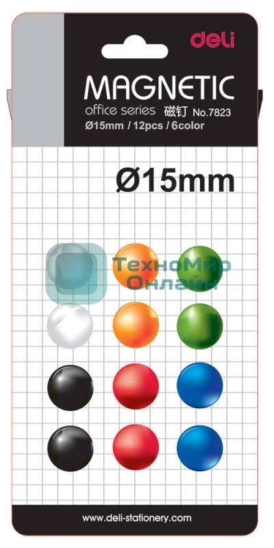 Магнит для досок Deli E7823 ассорти d=15мм круглый (упаковка: 12шт)