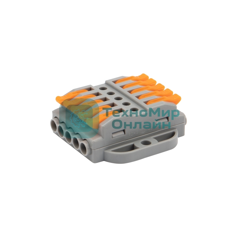 Клемма соединительная Rexant многоразовая проходная 5 полюсов, серый (0,08-4 мм²), с монтажной площадкой (20 шт./уп.)