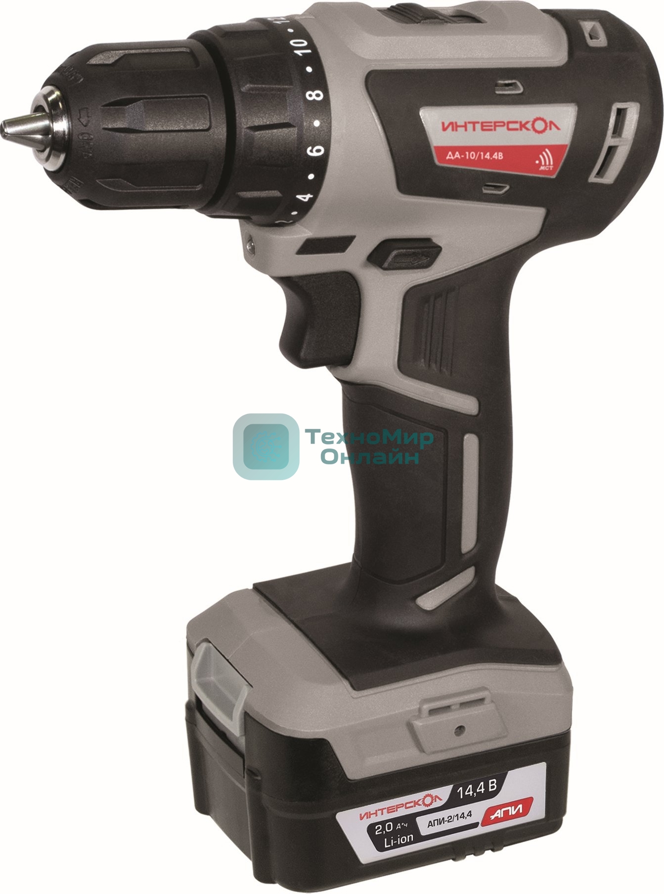 Дрель-шуруповерт ИНТЕРСКОЛ ДА-10/14,4В, 14,4 В, 2 Ач, 38 Нм, бесщеточный
