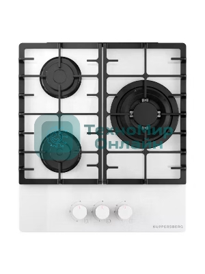 Варочная панель Kuppersberg FG 46 W газ, High-Tech, 45 см, автоматический электроподжиг, газ-контроль, форсунки под сжиженый газ, SABAF конфорки, чугунные решетки, цвет белый, цвет фурнитуры белый