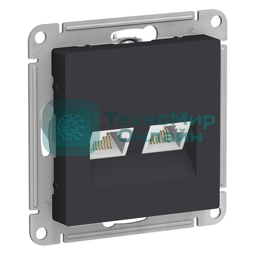 Розетка компьютерная двойная RJ45+RJ45, кат.6А, механизм SE AtlasDesign Карбон