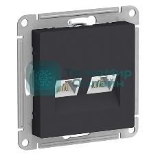 Розетка компьютерная двойная RJ45+RJ45, кат.6А, механизм SE AtlasDesign Карбон