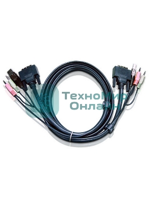 Кабель ATEN KVM USB(тип А Male)+DVI-D(Male)+2хАудио(Male) (-) USB(тип B Male)+DVI-D(Male)+2хАудио(Male) 1,8м., черный. CABLE DVI/USBA/SP.MC-DVI/USB B 1.8M