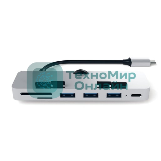 USB-концентратор Satechi Aluminum Type-C Clamp Hub Pro для new 2017 iMac и iMac Pro. Интерфейс USB-C. 3 разъема USB 3.0, 1 разъем USB-C, слоты для карты памяти SD, Micro SD, серебряный.