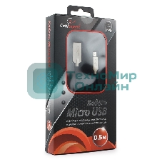 Кабель USB2.0 Cablexpert CC-P-mUSB02Bk-0.5M, AM/microB, серия Platinum, длина 0.5м, черный, блистер