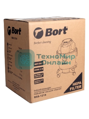 Пылесос строительный Bort BSS-1218 91272256 1200 Вт, вместимость 18 л, 26,5 л/сек, 6,3 кг, набор аксессуаров 7 шт